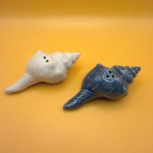 Conch Shell Salt and Pepper Shakers New Coastal Blue and White